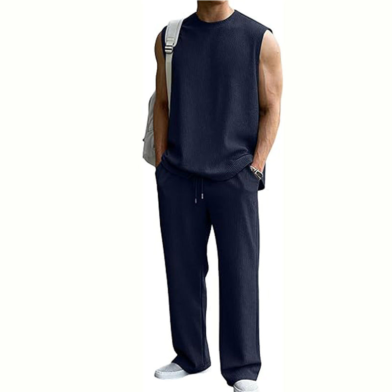 ⚽️🏆️World Cup Sale:50% OFF🎉30K+ SOLD! 🥳Men's Ribbed Sleeveless Tank Top & Pants 2-Piece Set