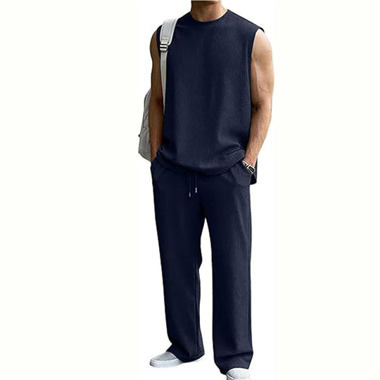 ⚽️🏆️World Cup Sale:50% OFF🎉30K+ SOLD! 🥳Men's Ribbed Sleeveless Tank Top & Pants 2-Piece Set