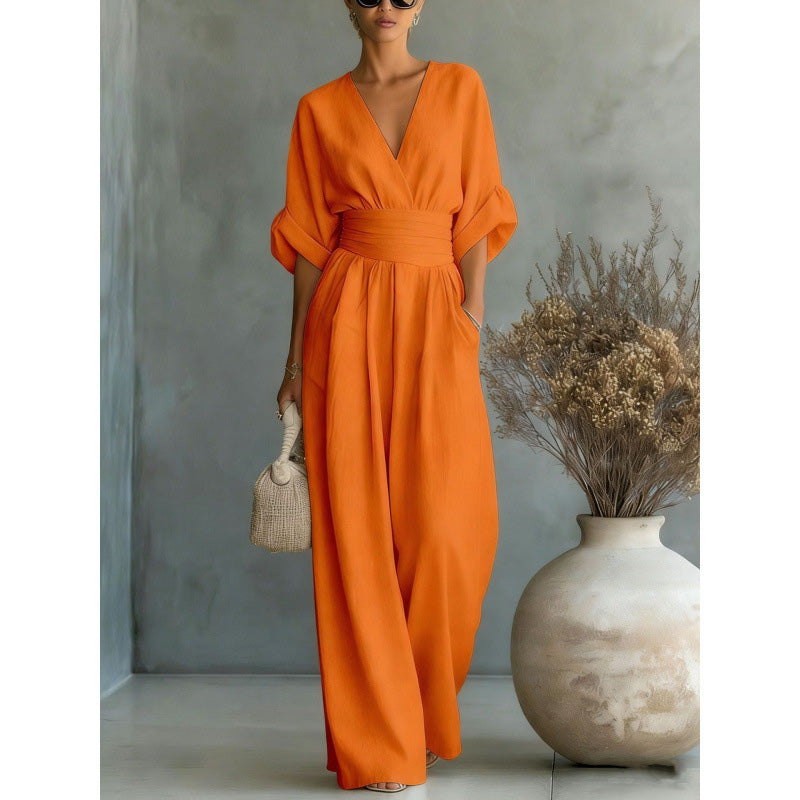 👗Women's V-Neck High Waist Wide Leg Jumpsuit – Flowy & lightweight – Flattering fit, perfect for summer events or resort wear – effortless elegance 🌸