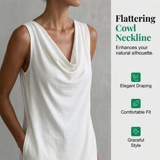 📢📢50% OFF !! ⏰ Elegant Slim Fit Cowl Neck Dress – Sleeveless, Side Pockets, Versatile ✨