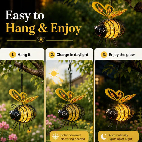 ✨ Hanging Solar Bee Light – Warm Amber Glow, Flicker-Free, Perfect for Garden Parties, Camping, or Kids’ Rooms – Spread Joy Day and Night 🌞🌜