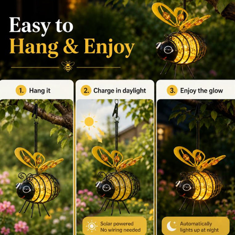 🐝Hanging Solar Bee Light – Warm Amber Glow, Flicker-Free, Perfect for Garden Parties, Camping, or Kids’ Rooms🌞