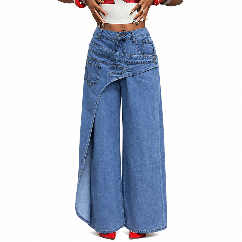 ⏳Time-Limited Special⏰Women's Asymmetrical Waist Wide Leg Jeans – Unique waist design, relaxed fit & versatile – Perfect for chic everyday style & casual outings 🌿