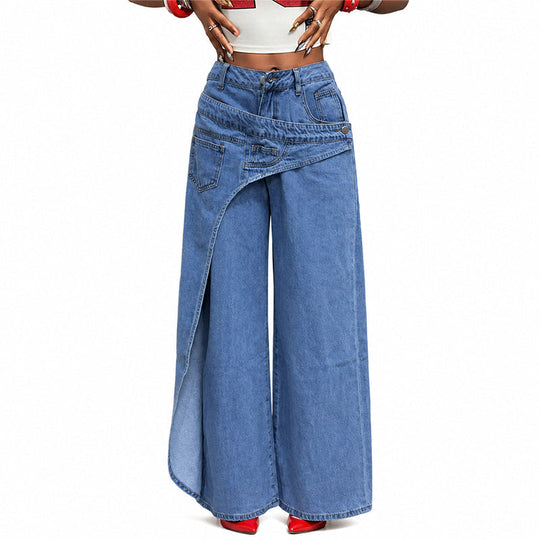 ⏳Time-Limited Special⏰Women's Asymmetrical Waist Wide Leg Jeans – Unique waist design, relaxed fit & versatile – Perfect for chic everyday style & casual outings 🌿
