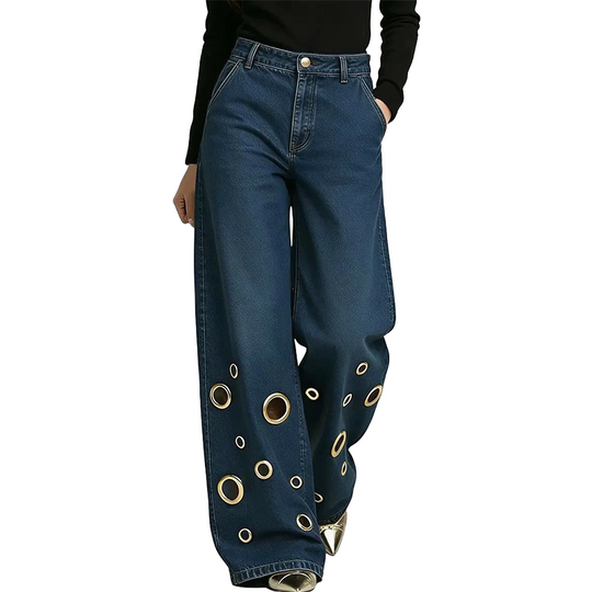 👖✨ Plus Size High Waist Stretch Straight Jeans – 50% OFF! Vintage wide leg, metal ring detail, button fly – all-season comfort for every body.