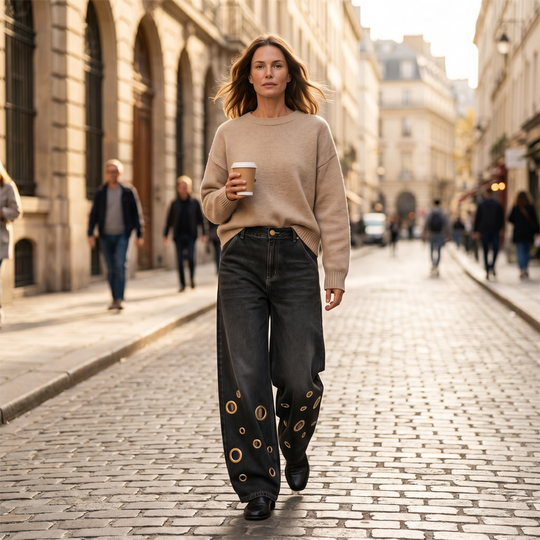 👖✨ Plus Size High Waist Stretch Straight Jeans – 50% OFF! Vintage wide leg, metal ring detail, button fly – all-season comfort for every body.