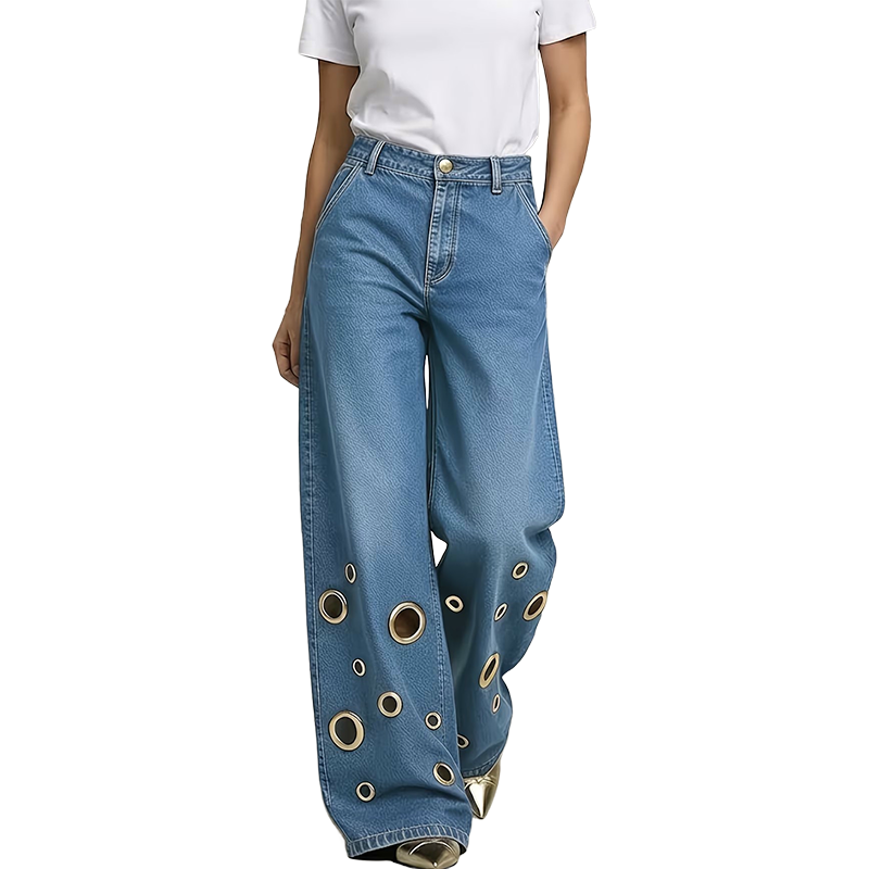 👖✨ Plus Size High Waist Stretch Straight Jeans – 50% OFF! Vintage wide leg, metal ring detail, button fly – all-season comfort for every body.