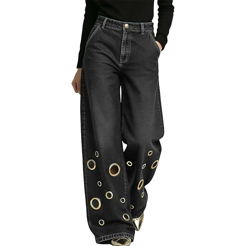 👖✨ Plus Size High Waist Stretch Straight Jeans – 50% OFF! Vintage wide leg, metal ring detail, button fly – all-season comfort for every body.