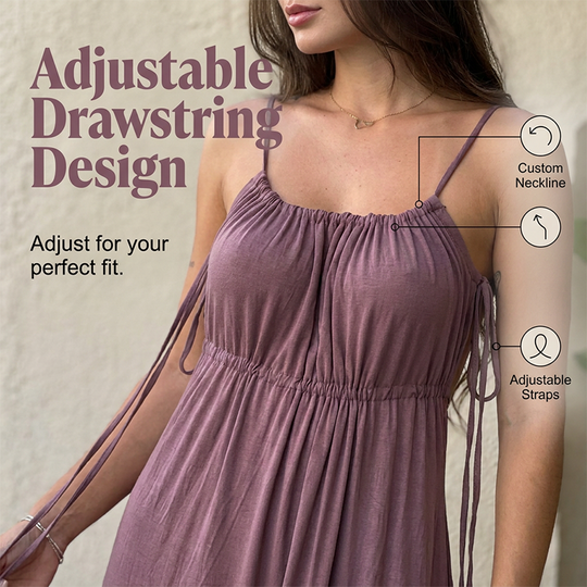👗🌿 Versatile Maxi Slip Dress with Gathered Neckline – Flattering Fit for Every Body Type