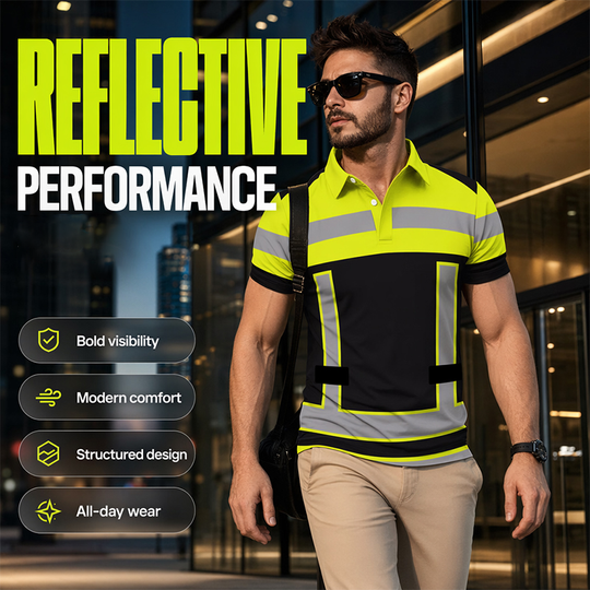 📢 LIMITED TIME 50% OFF! 👕 Men's High Visibility Reflective Short Sleeve Shirt – Neon Blocks & Athletic Fit Cut ⏰