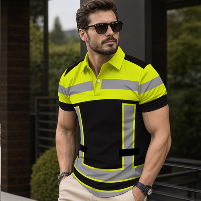 📢 LIMITED TIME 50% OFF! 👕 Men's High Visibility Reflective Short Sleeve Shirt – Neon Blocks & Athletic Fit Cut ⏰
