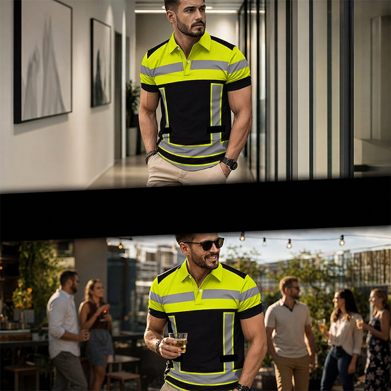 📢 LIMITED TIME 50% OFF! 👕 Men's High Visibility Reflective Short Sleeve Shirt – Neon Blocks & Athletic Fit Cut ⏰