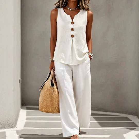 💗LAST DAY SALE 50% OFF-SPECIAL PRICE $29.99!!⚡50K+ SOLD💕Women's Sleeveless Button Top and Loose Pants Set