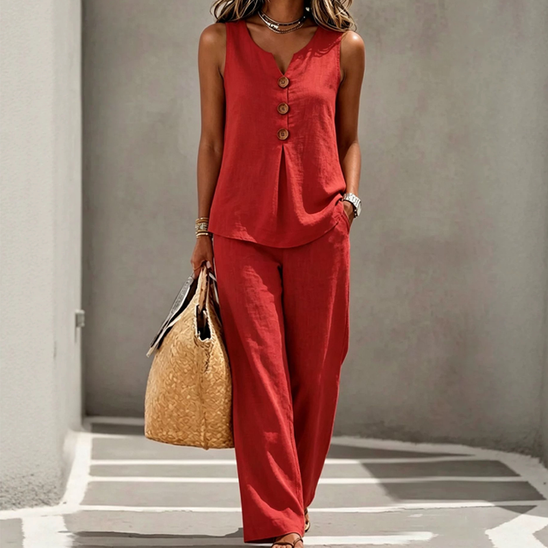 💗LAST DAY SALE 50% OFF-SPECIAL PRICE $29.99!!⚡50K+ SOLD💕Women's Sleeveless Button Top and Loose Pants Set