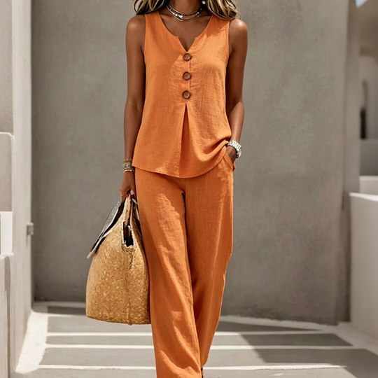 💗LAST DAY SALE 50% OFF-SPECIAL PRICE $29.99!!⚡50K+ SOLD💕Women's Sleeveless Button Top and Loose Pants Set