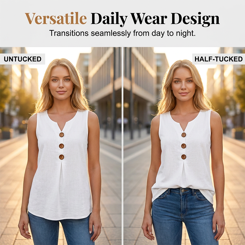 👚❄️Summer cool-down deal!!⚡50K+ SOLD!❄️Women's V-Neck Sleeveless Cotton Linen Vest