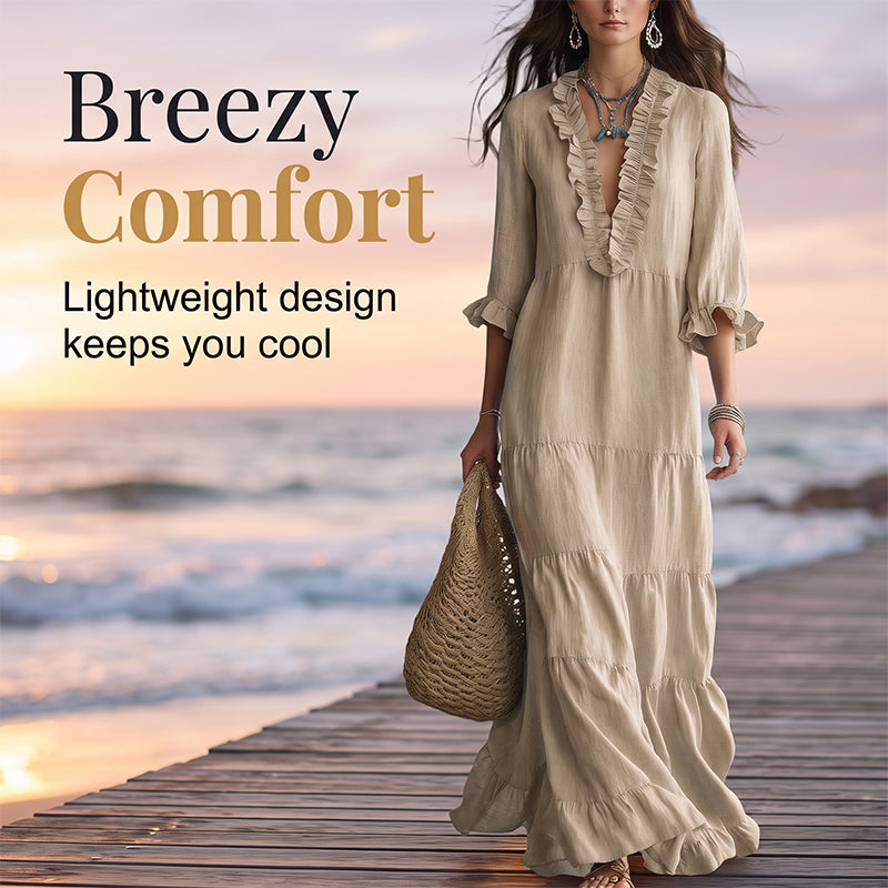 ⏰ Women Ruffle V-Neck Tiered Maxi Dress – Breezy Comfort & Feminine Charm 🌸
