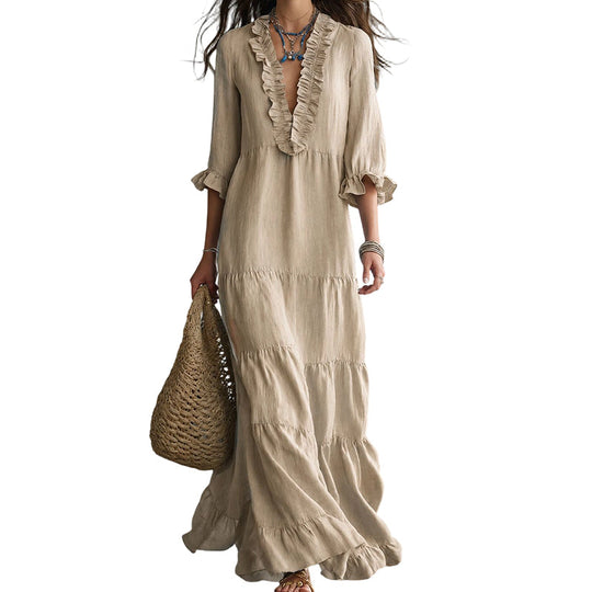 ⏰ Women Ruffle V-Neck Tiered Maxi Dress – Breezy Comfort & Feminine Charm 🌸