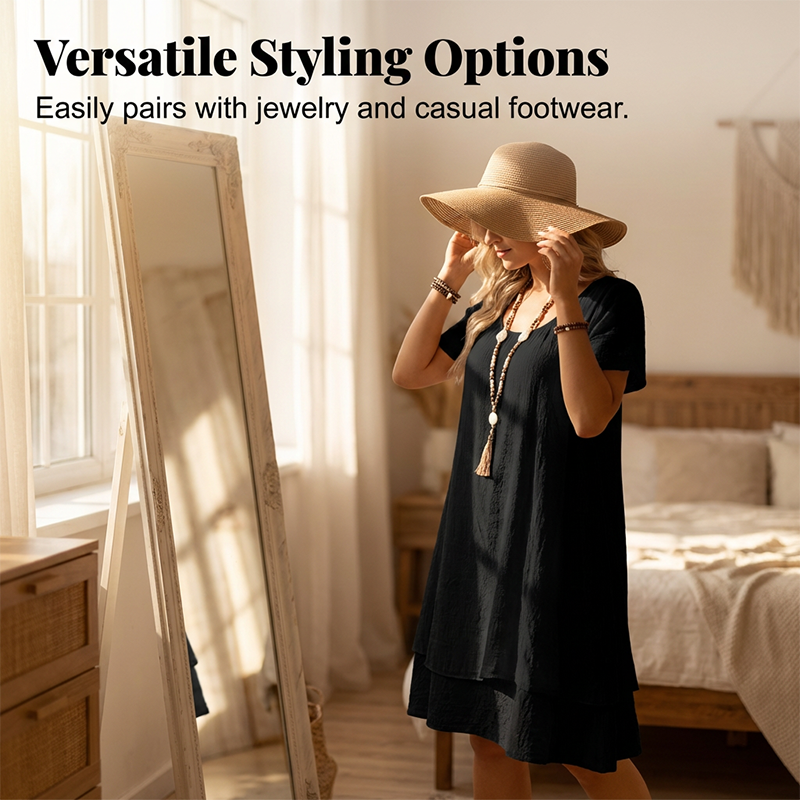 🌞❤️LAST DAY SALE 50% OFF⚡50K+ SOLD💕👗Loose Fit Short Sleeve Dress｜Women Casual Breathable Summer Sundress🏖️