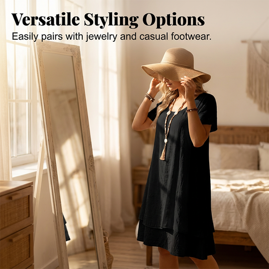 🌞❤️LAST DAY SALE 50% OFF⚡50K+ SOLD💕👗Loose Fit Short Sleeve Dress｜Women Casual Breathable Summer Sundress🏖️