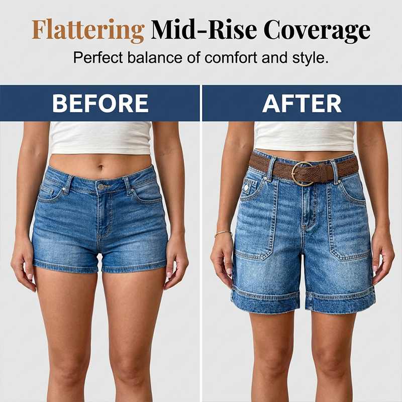 🩳New arrival 50% OFF💐 Viral Bermuda Denim Shorts – Thigh-Covering Confidence & Stretchy Mid-Rise Fit ✨