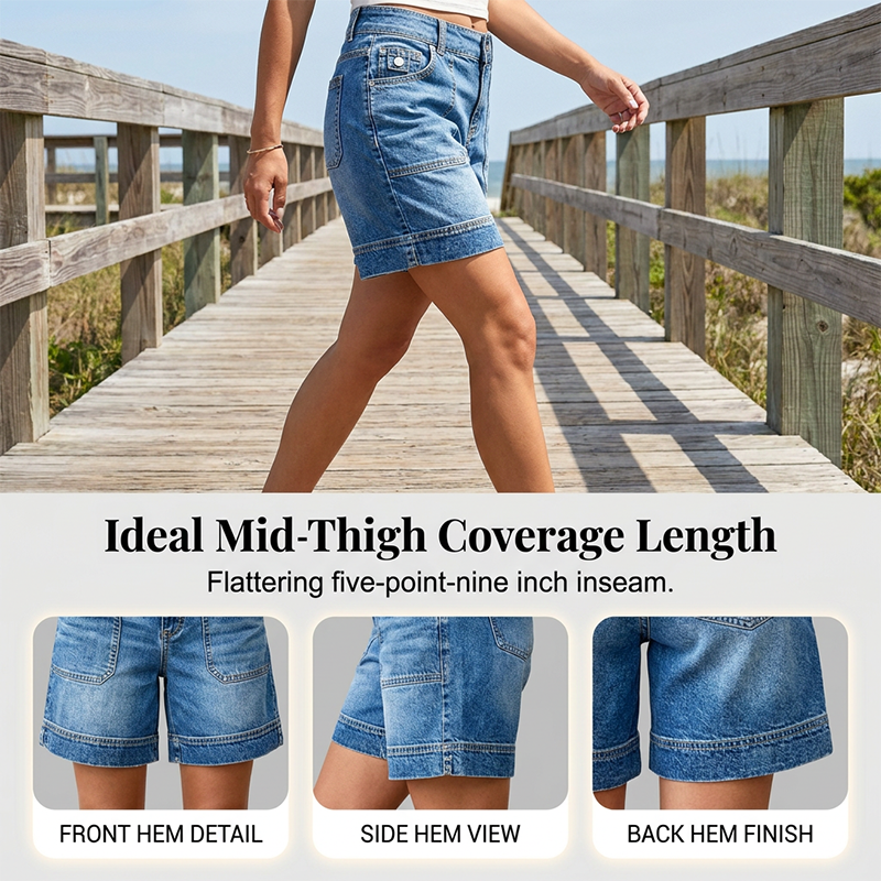 🩳New arrival 50% OFF💐 Viral Bermuda Denim Shorts – Thigh-Covering Confidence & Stretchy Mid-Rise Fit ✨