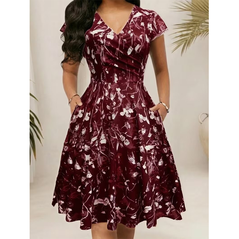 Women's Elegant Printed Dress with Pockets