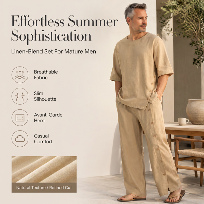 Men's Casual Linen Shirt & Pants 2-Piece Set