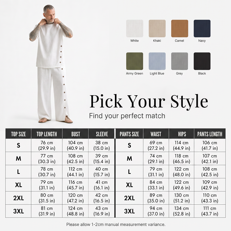 Men's Casual Linen Shirt & Pants 2-Piece Set