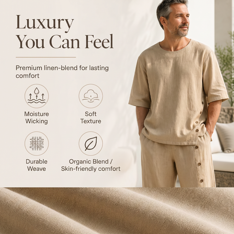 Men's Casual Linen Shirt & Pants 2-Piece Set