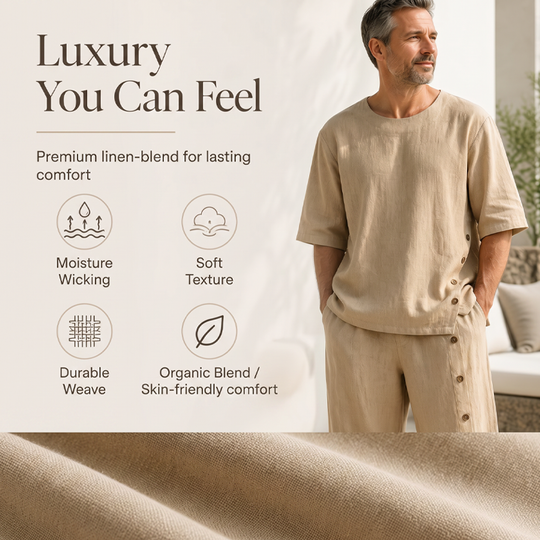 Men's Casual Linen Shirt & Pants 2-Piece Set