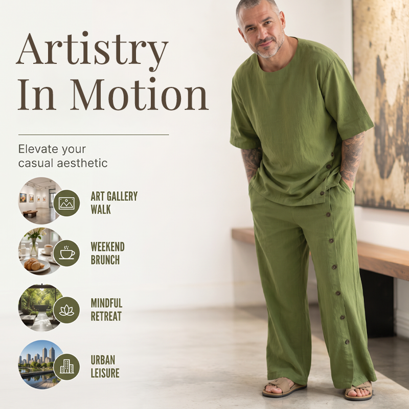 Men's Casual Linen Shirt & Pants 2-Piece Set