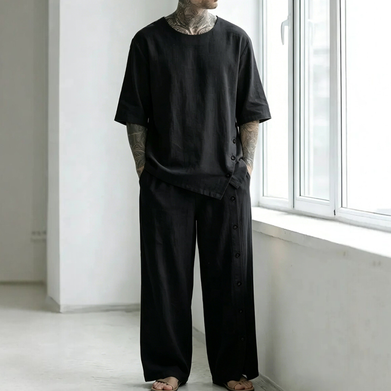Men's Casual Linen Shirt & Pants 2-Piece Set