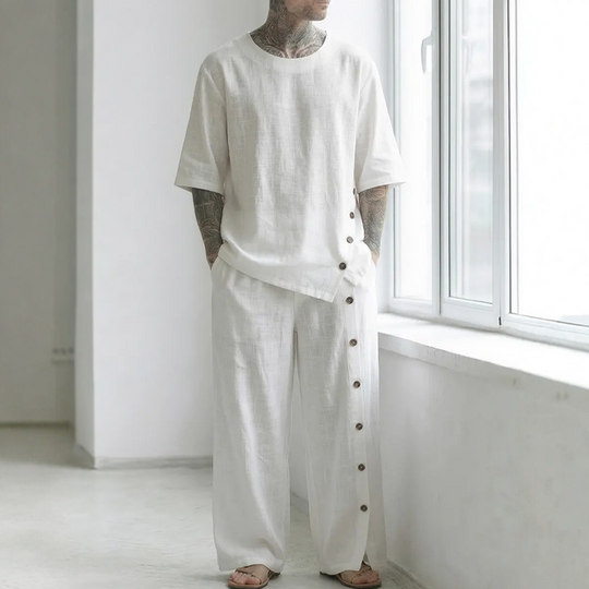 Men's Casual Linen Shirt & Pants 2-Piece Set