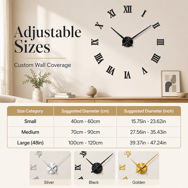 3D DIY Large Roman Numeral Wall Clock