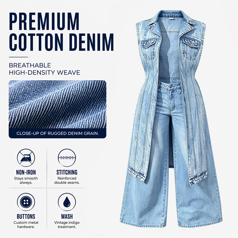 🎉 2026 Sale — Over 24,000 Sold! 💞 Women Sleeveless High Slit Denim Vest Dress Longline Jean Jacket