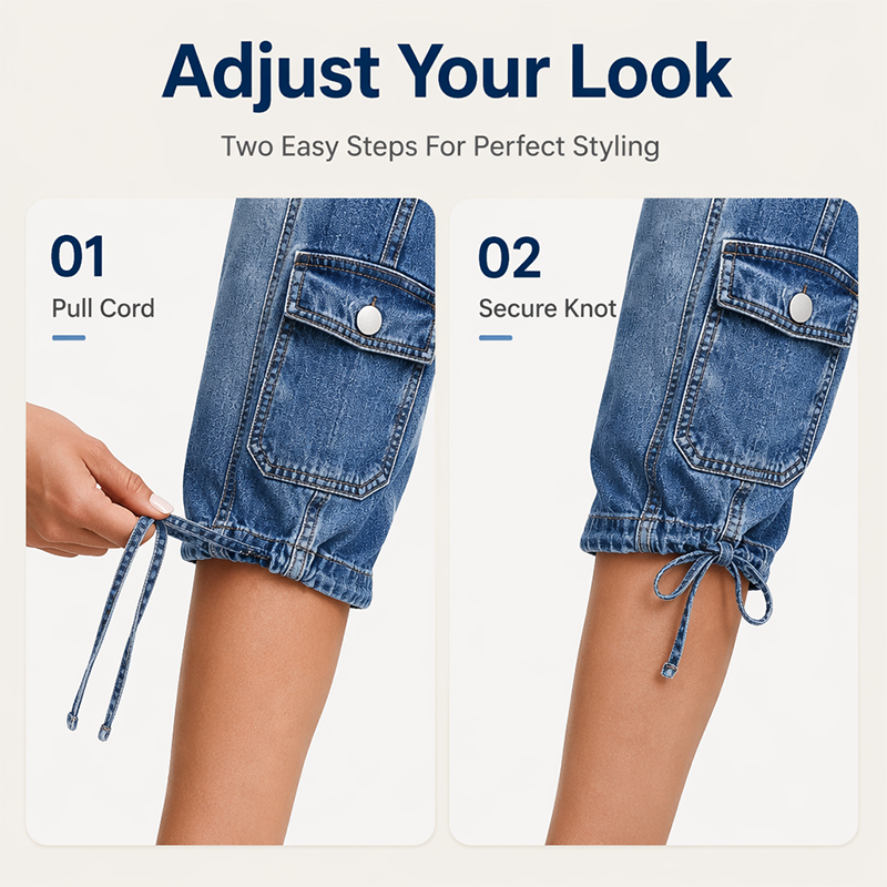 👖 Vintage Cargo Capri Jeans with Drawstring Hem – Functional Pockets & Relaxed Style for City Days