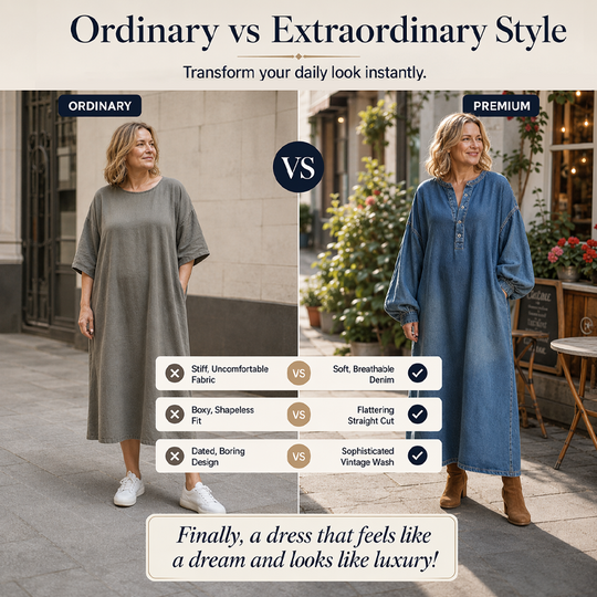 👗 Long Lantern Sleeve Maxi Denim Dress – Flowing Silhouette for Effortless Style