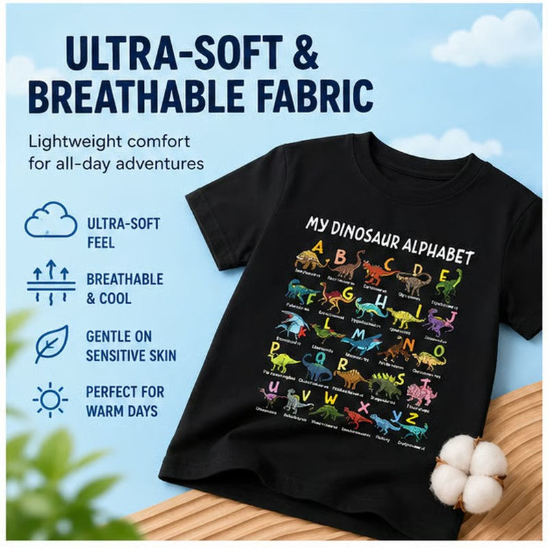 🔥🎁 New Arrival: Half-Price Offer 🔥 Children's T-shirt with Dinosaur and Letter Prints