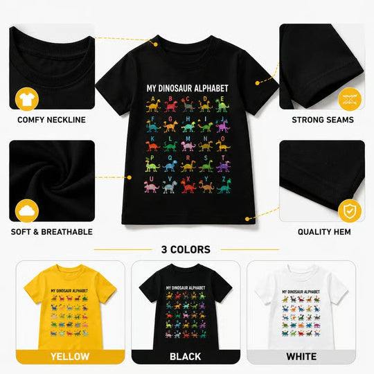 🔥🎁 New Arrival: Half-Price Offer 🔥 Children's T-shirt with Dinosaur and Letter Prints