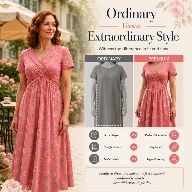 Women's V-Neck Floral Print Dress with Twist Waist