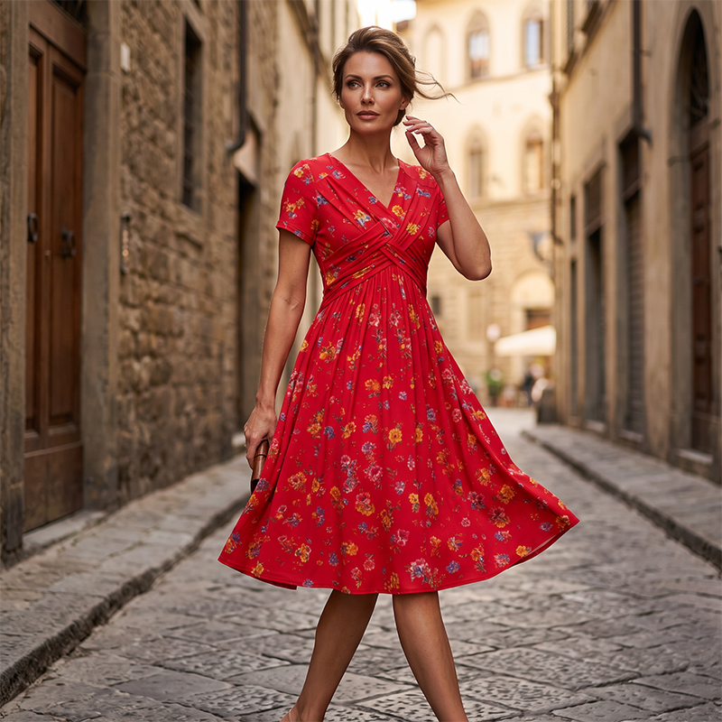 🌸LAST DAY SPECIAL PRICE!! 50% OFF🌸Women's V-Neck Floral Print Dress with Twist Waist