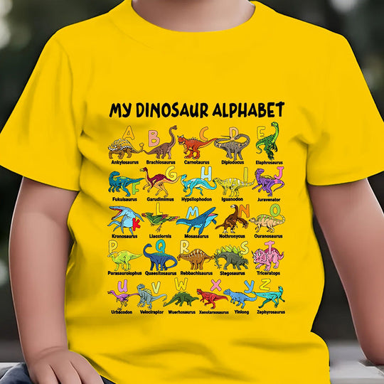 🔥🎁 New Arrival: Half-Price Offer 🔥 Children's T-shirt with Dinosaur and Letter PrintsKids Dinosaur Alphabet Graphic T-Shirt