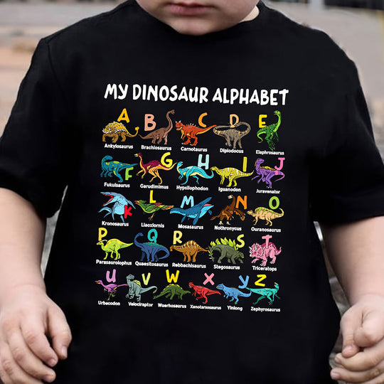 🔥🎁 New Arrival: Half-Price Offer 🔥 Children's T-shirt with Dinosaur and Letter PrintsKids Dinosaur Alphabet Graphic T-Shirt