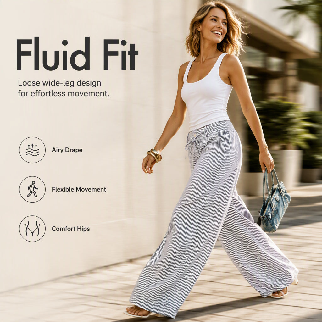 👖 50% OFF! Women's Wide Leg Striped Pants | Leg-Lengthening Vertical Stripes | Ultra Breathable | Premium Craftsmanship | S-3XL 🌸✨