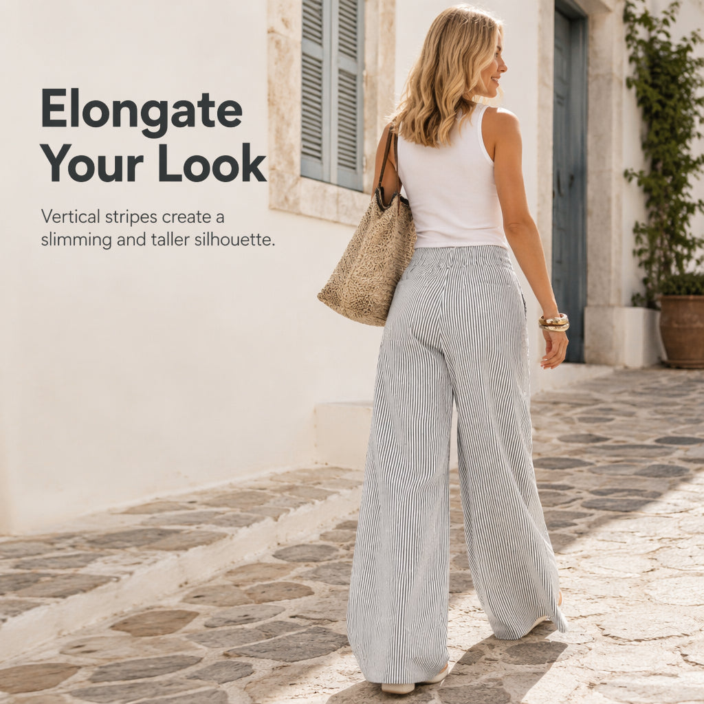 👖 50% OFF! Women's Wide Leg Striped Pants | Leg-Lengthening Vertical Stripes | Ultra Breathable | Premium Craftsmanship | S-3XL 🌸✨