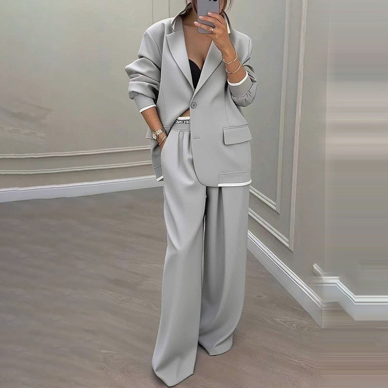 Women's Elegant Blazer & Wide-Leg Pants Set