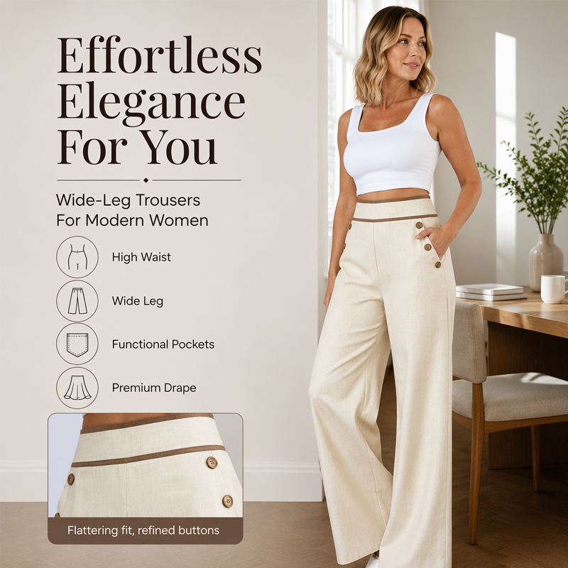 Top Rated 🌿🛍️ Contrast-Trim Wide-Leg Pants – legant Drape & Flattering High-Rise