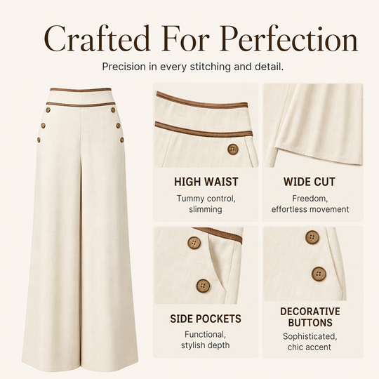 Top Rated 🌿🛍️ Contrast-Trim Wide-Leg Pants – legant Drape & Flattering High-Rise