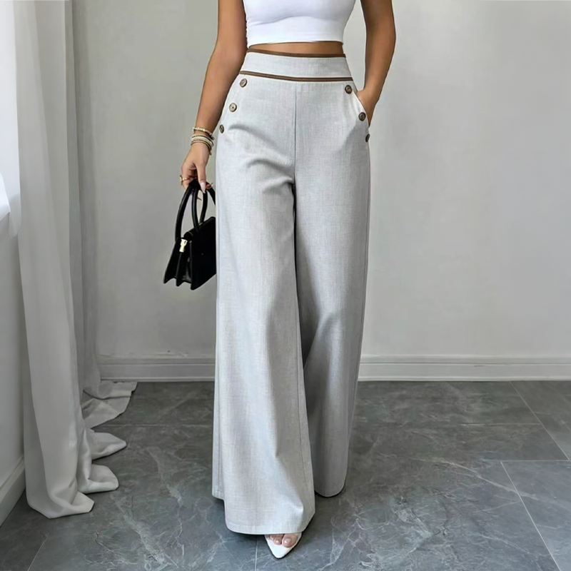 Top Rated 🌿🛍️ Contrast-Trim Wide-Leg Pants – legant Drape & Flattering High-Rise